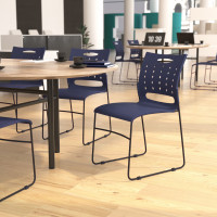 Flash Furniture RUT-2-NVY-BK-GG HERCULES Series 881 lb. Capacity Navy Sled Base Stack Chair with Air-Vent Back